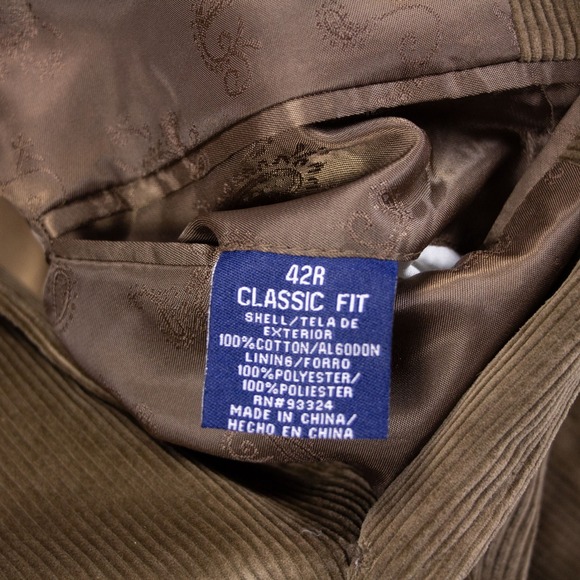 Stafford Mens 42R Brown Taupe Corduroy Sport Coat Blazer Elbow‎ Patch - Picture 16 of 16